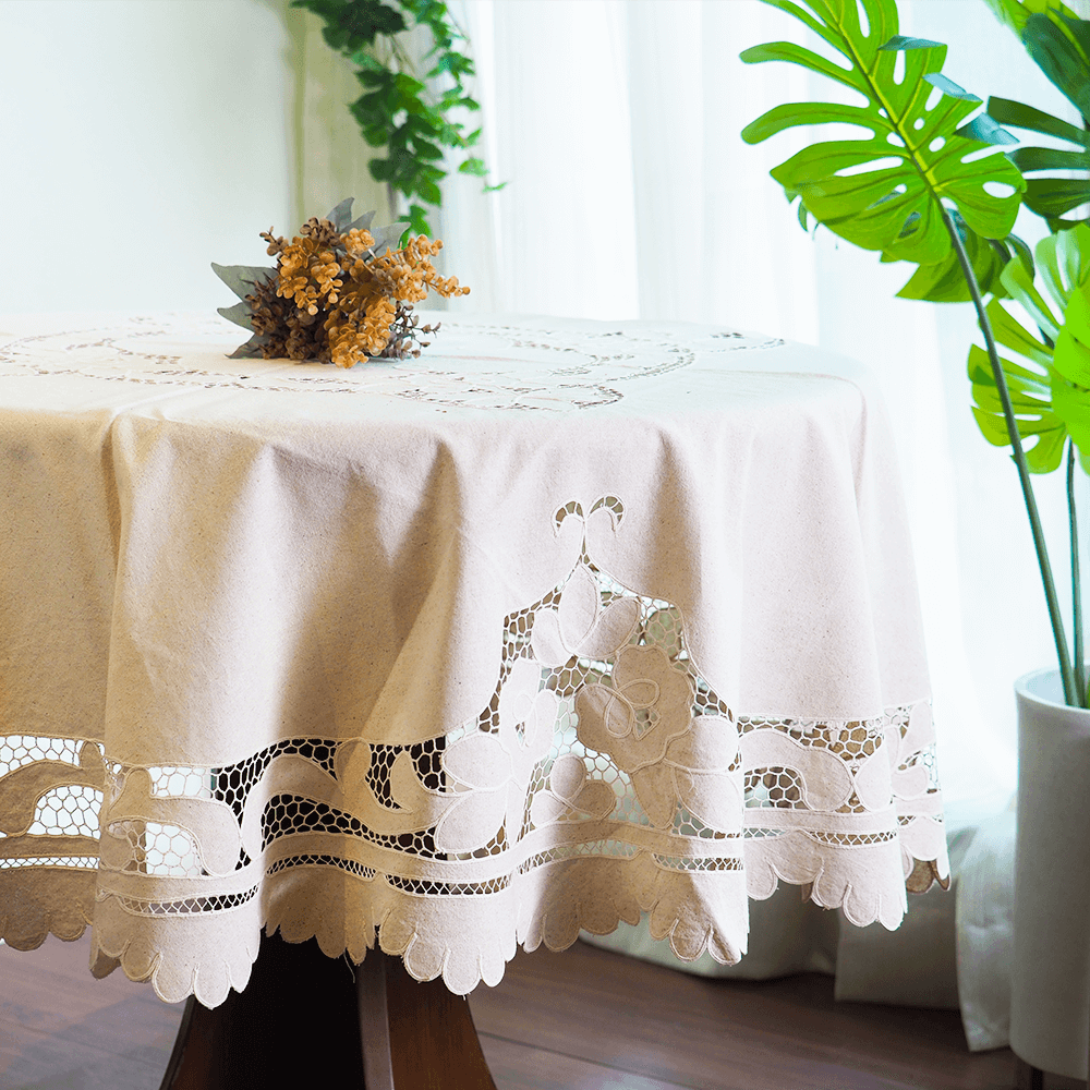 Ivory Cutwork Round Tablecloth