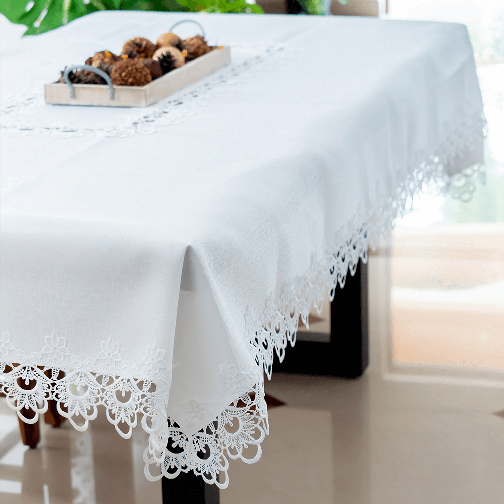 White Embroidered Lace Tablecloth