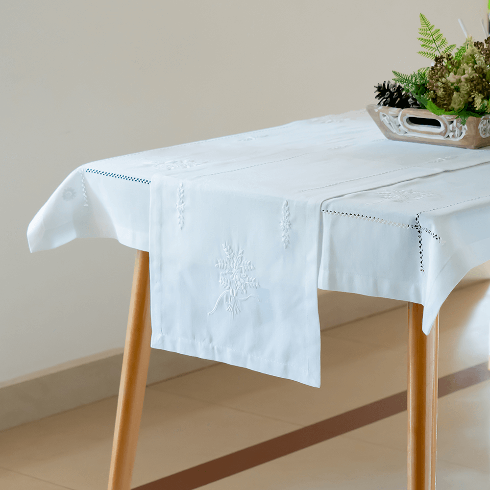 White Embroidered Cotton Table Runner