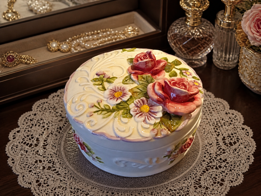 ROUND FLOWER DESIGN JEWELLERY BOX