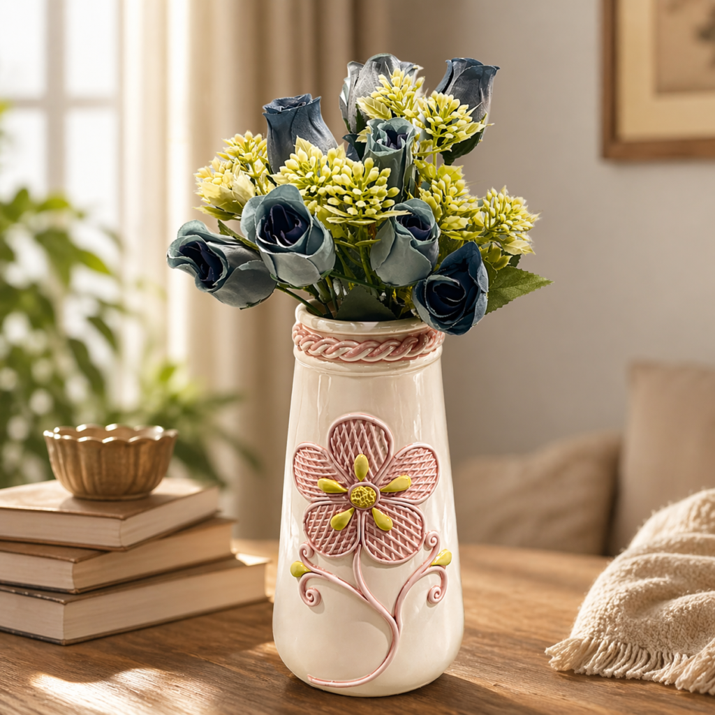 WHITE VASE WITH PINK BORDER